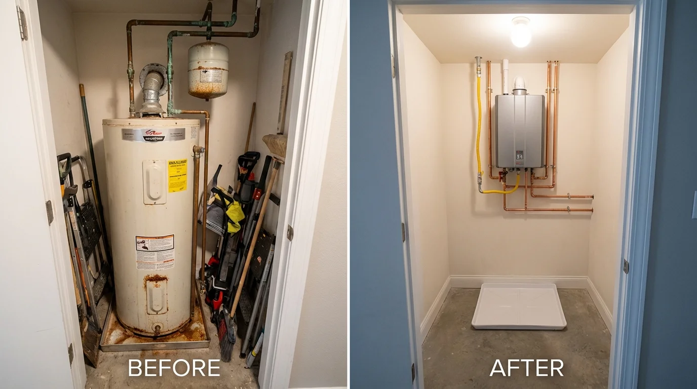 Tank water heater versus wall-mounted tankless unit comparison for Abbottstown, PA homeowners