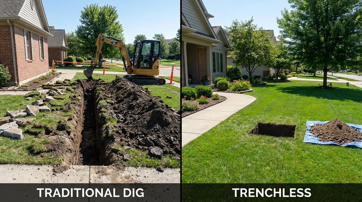 Trenchless sewer repair with minimal yard damage versus traditional excavation in Abbottstown, PA